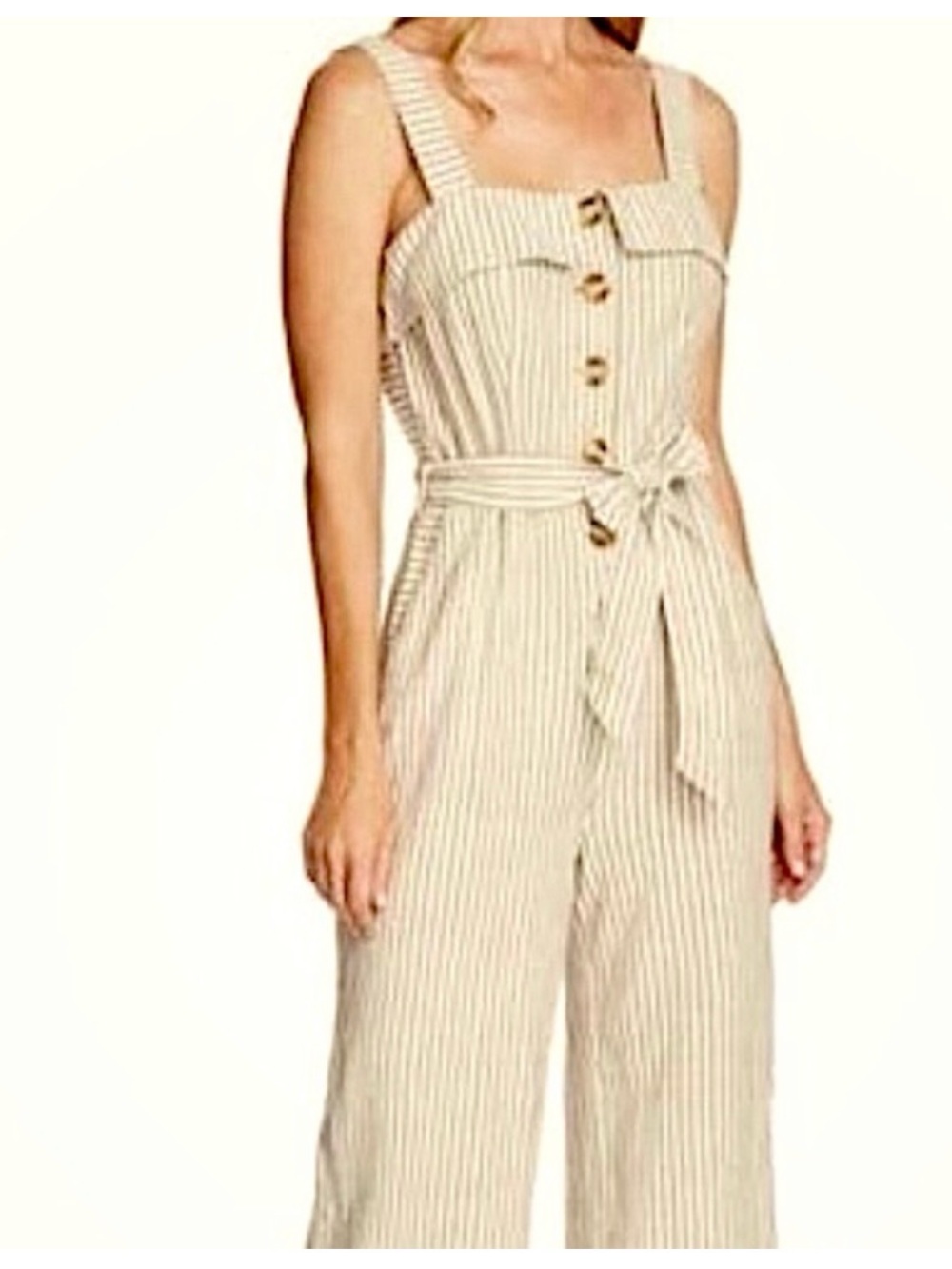 3 Vince Camuto Linen-Blend Striped Belted Women Jumpsuit